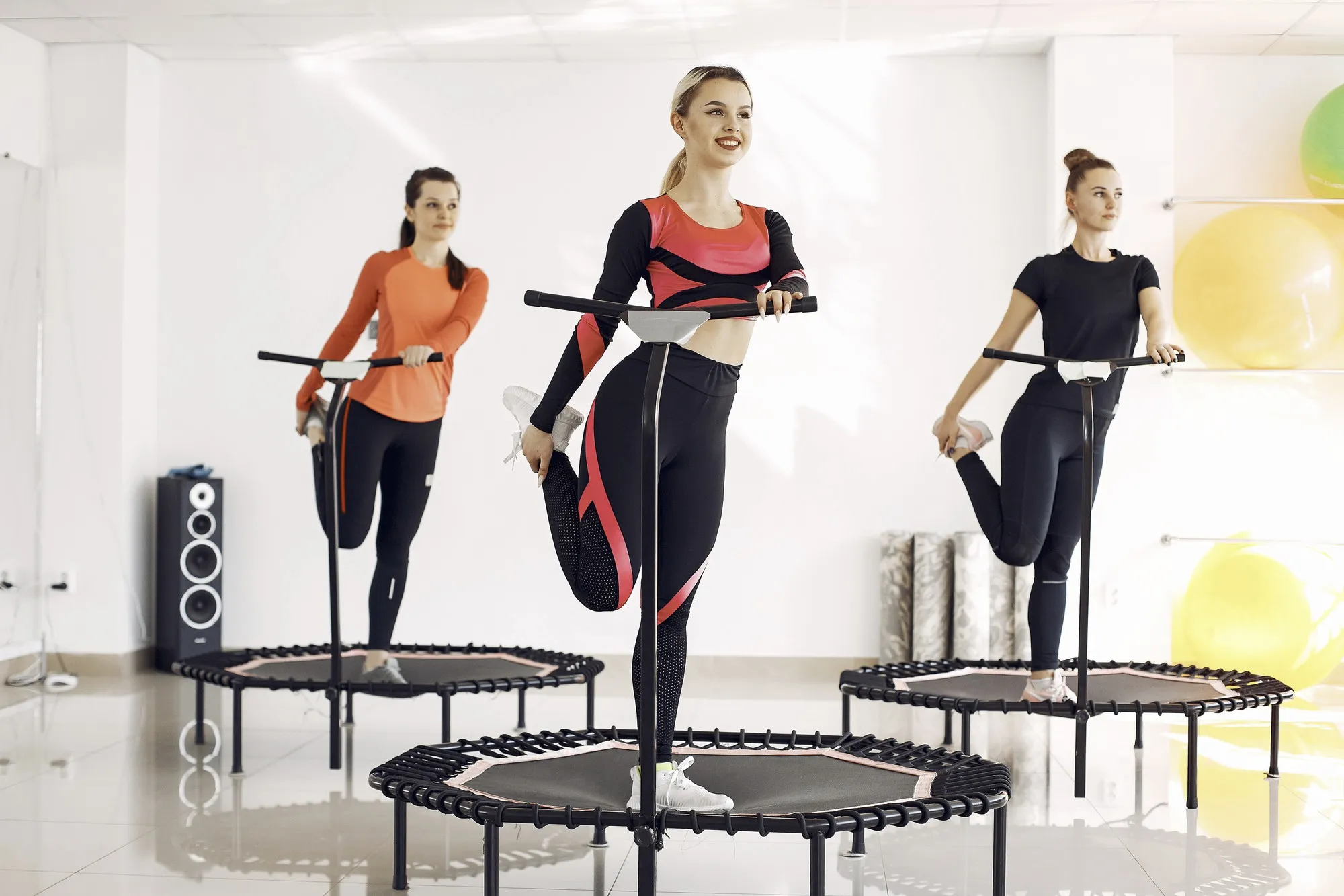 A group Trampoline Cardio Pilates class